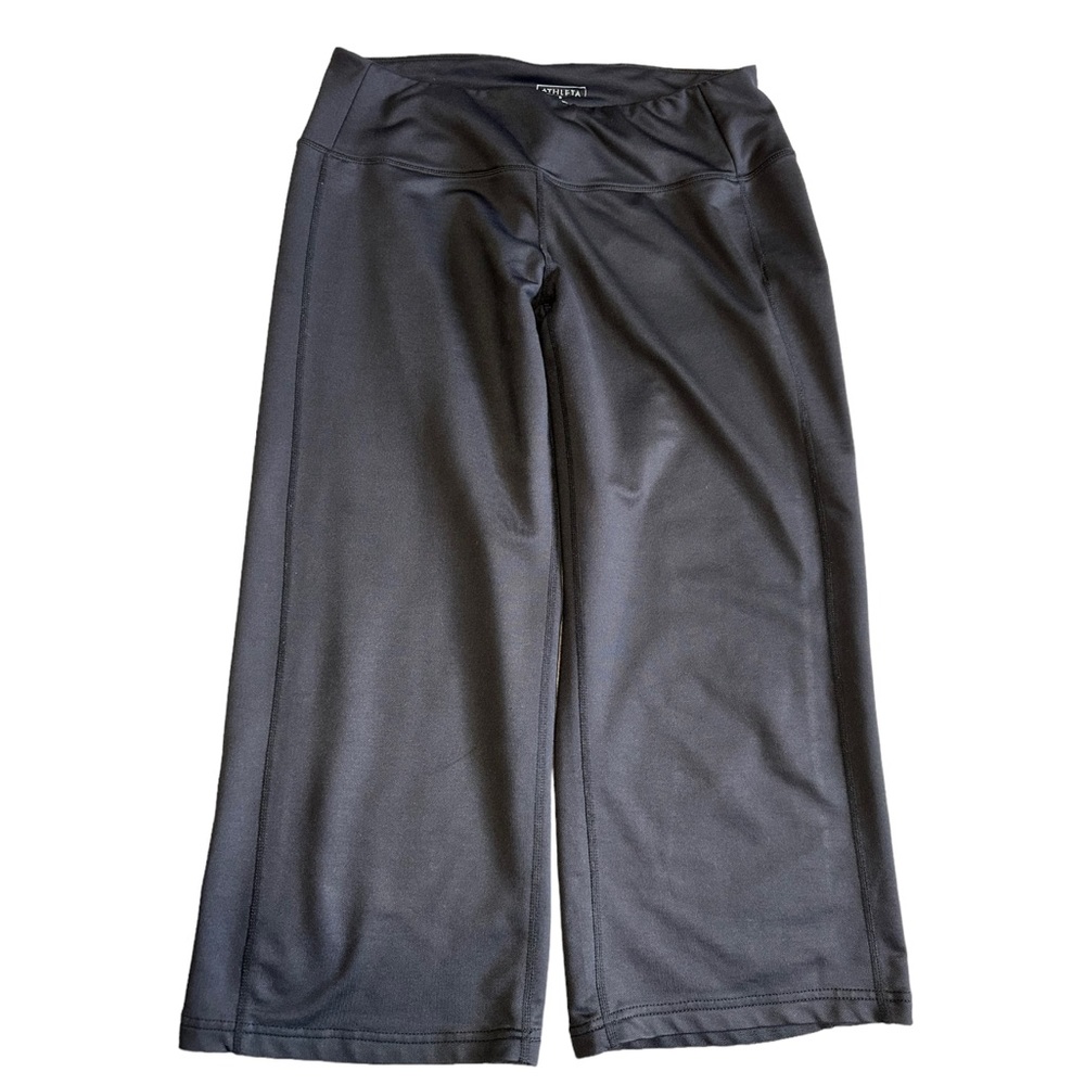 Athleta Wide Leg Cropped Pants Black High Rise Athleisure Yoga Lounge Size S - Picture 2 of 5